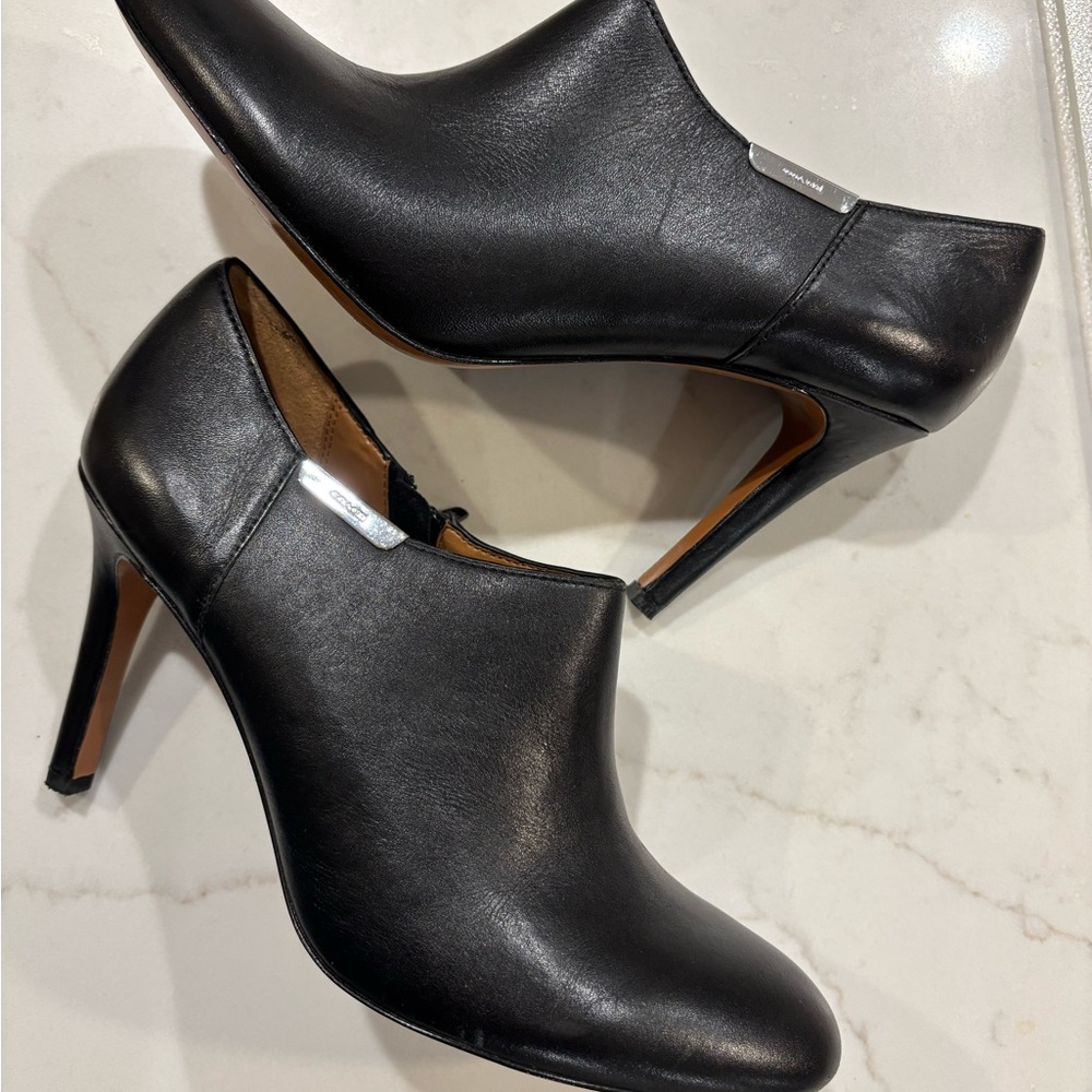 Coach Black Leather Bootie Heels